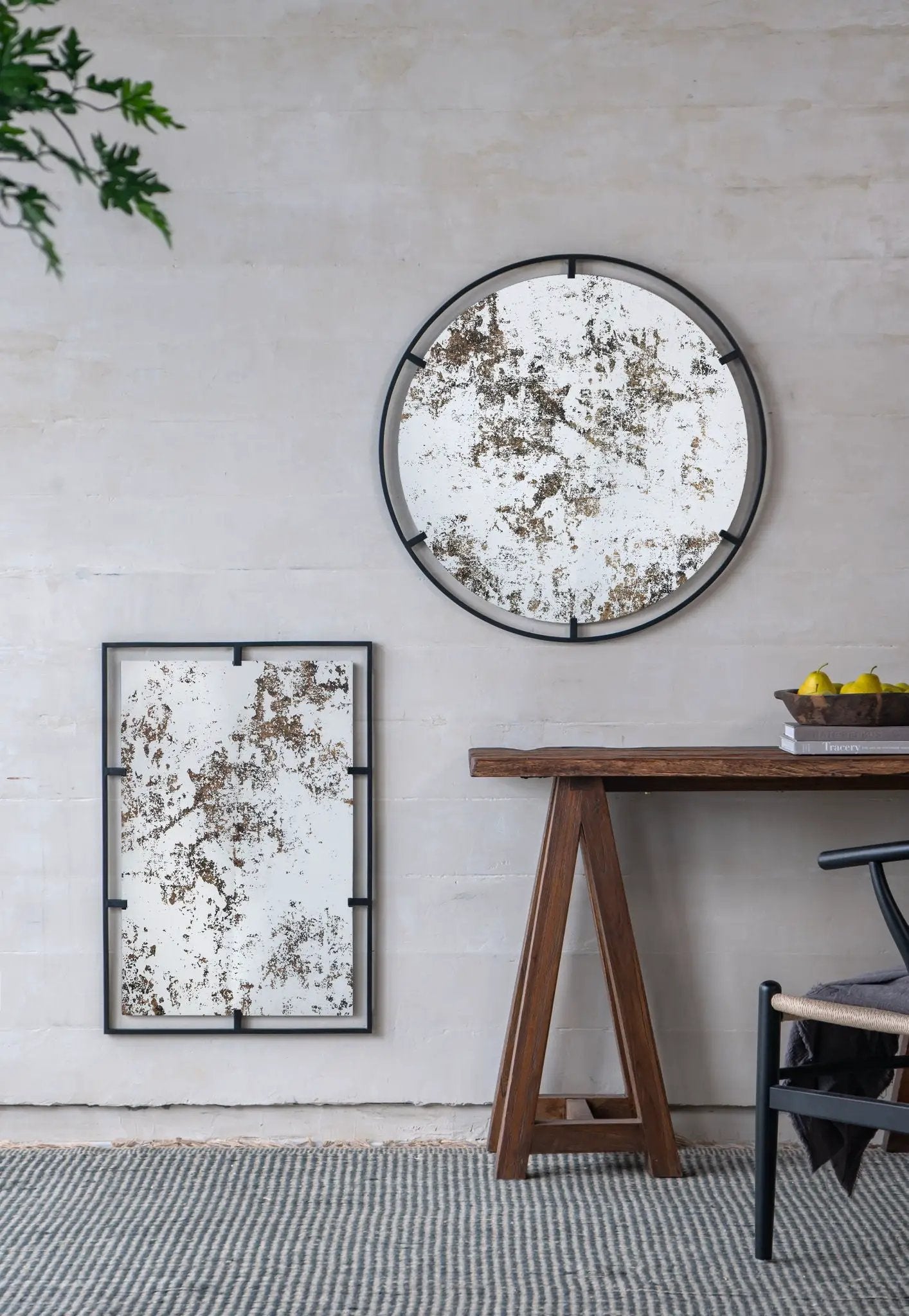 Theodor - Mirror With Industrial Design Round Mirror With Metal Frame For Wall Decor & Entryway Console Lean Against Wall - Black by HouseOfZazla