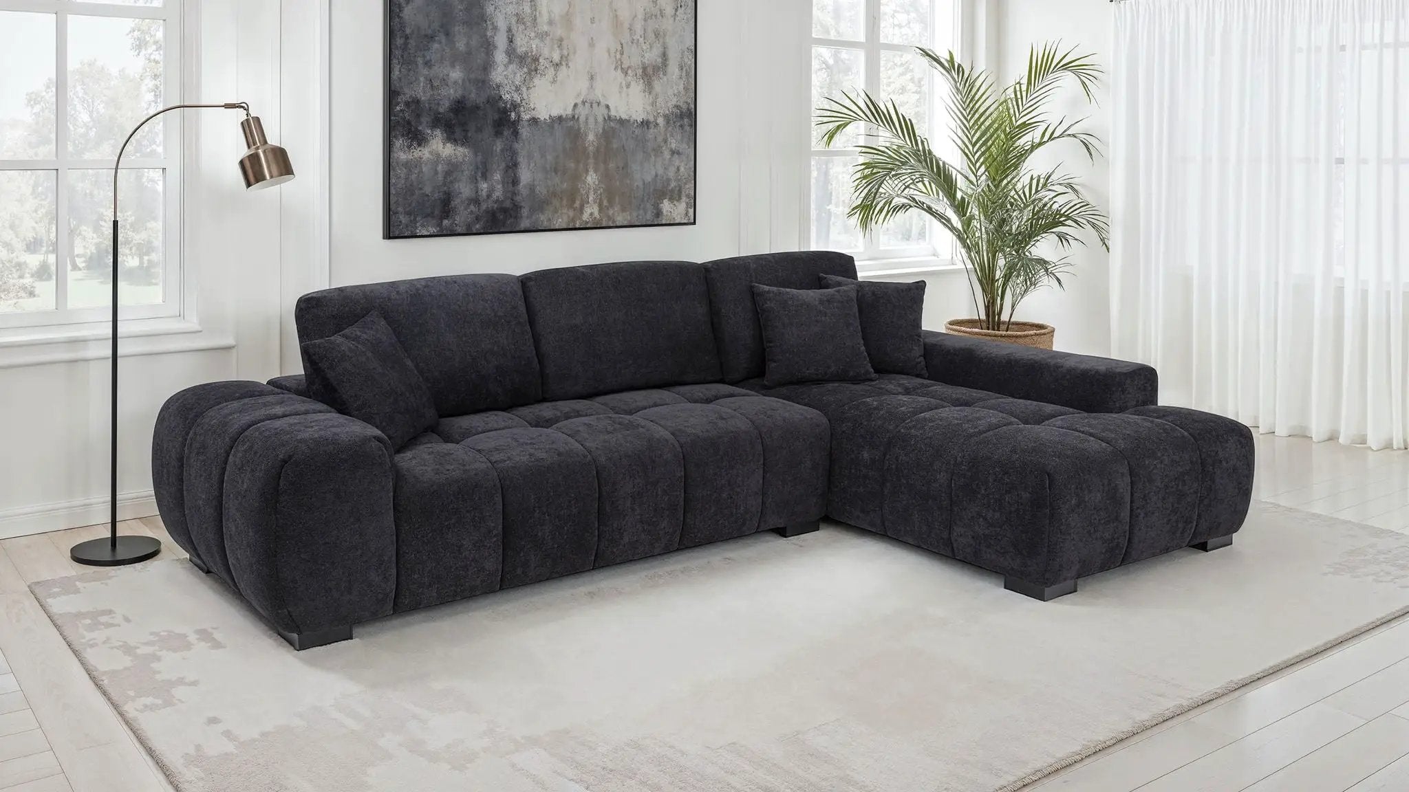 Octavia Upholstered Sectional Chaise Sofa Black by Unique Piece Furniture
