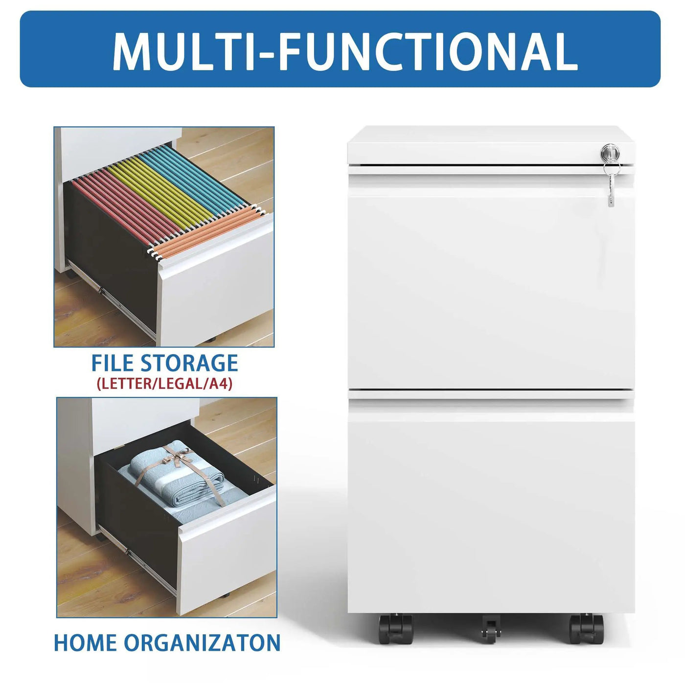 Metal Drawer Mobile File Cabinet With Lock For Home Office Organizer by HouseOfZazla