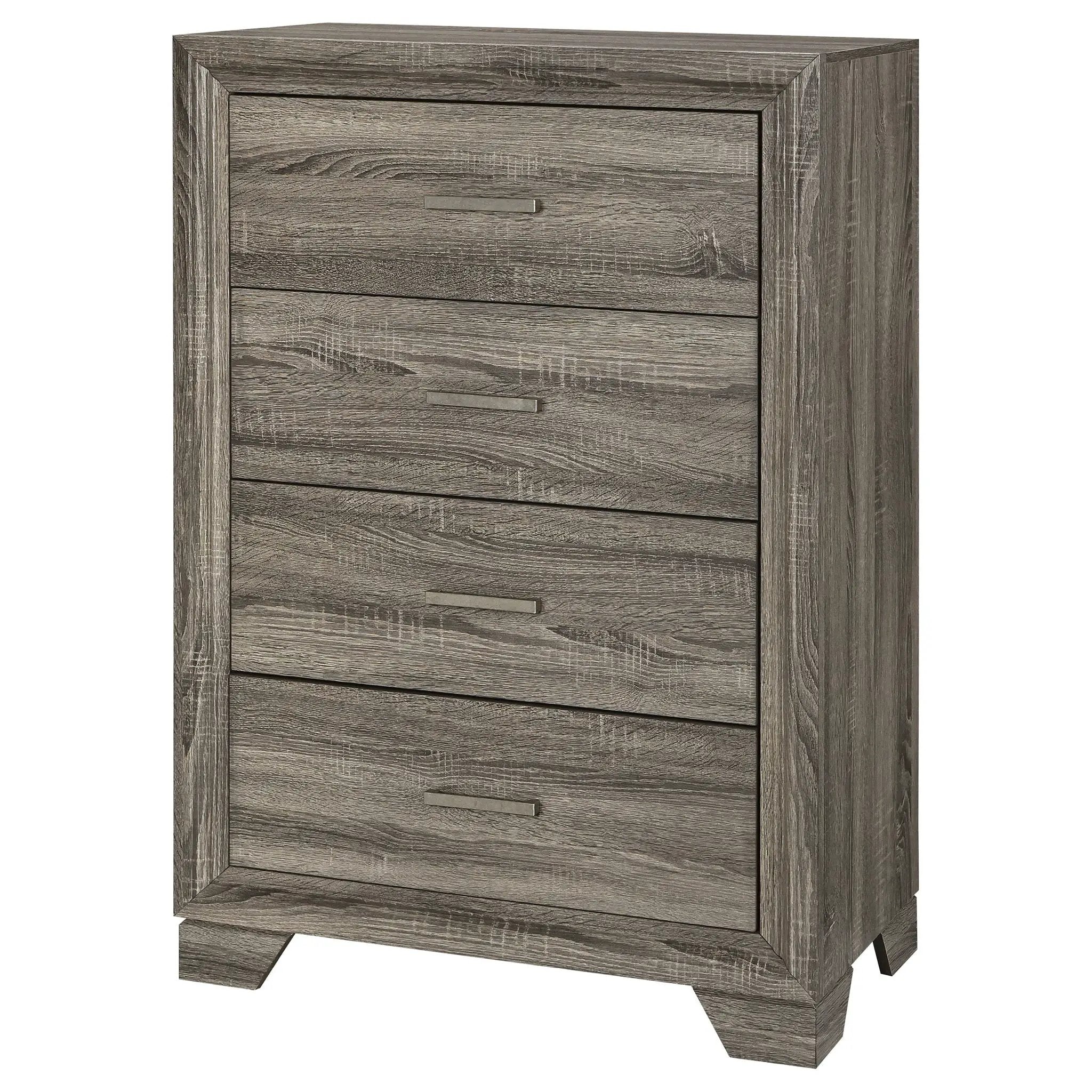 Funston - 4 Drawer Chest Of Drawers With Bar Handles - Brown Oak by HouseOfZazla