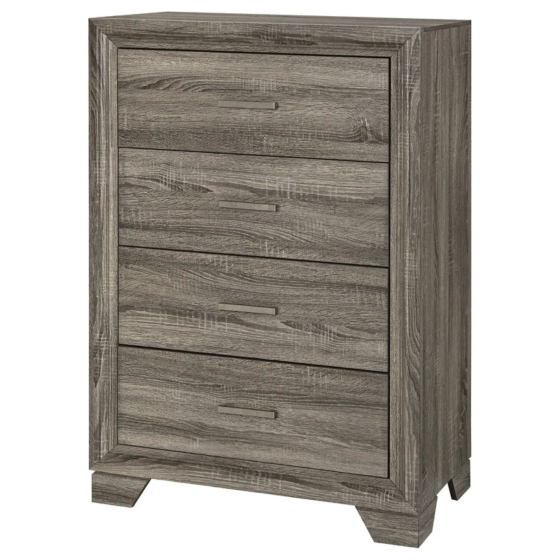 Funston - 4 Drawer Chest Of Drawers With Bar Handles - Brown Oak by HouseOfZazla