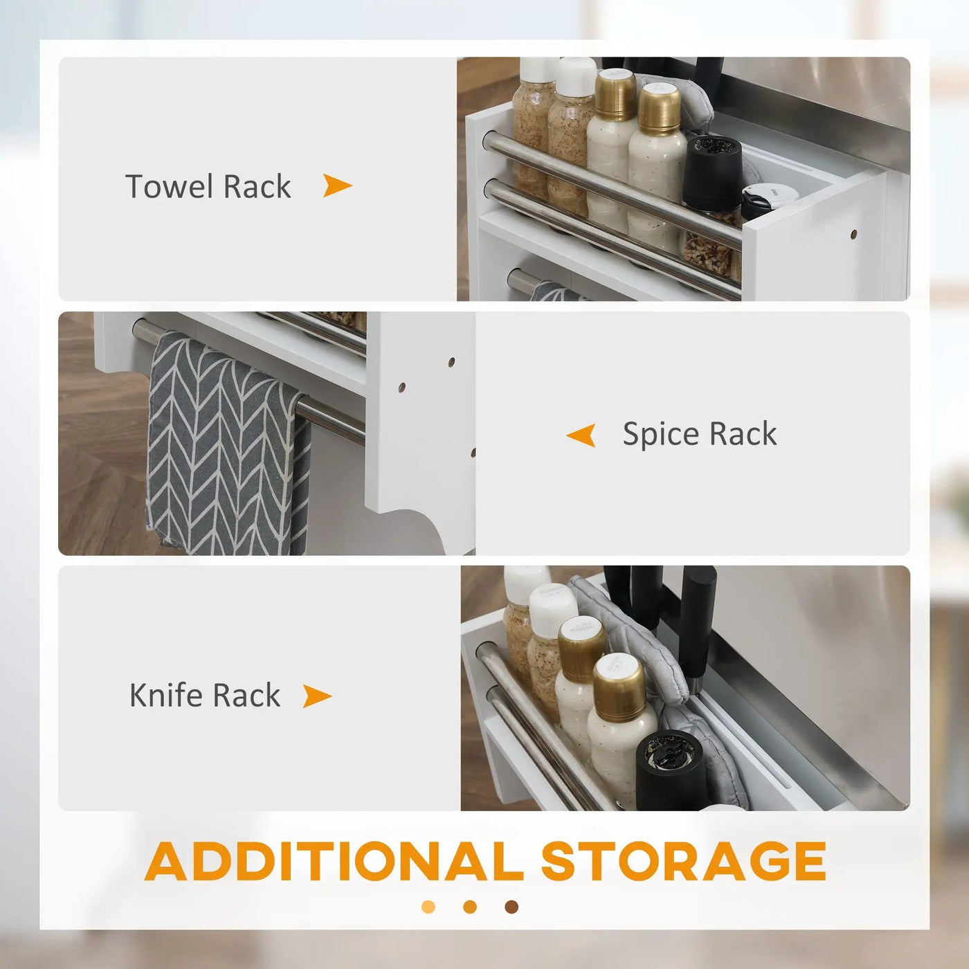 Homcom - Rolling Kitchen Island With Storage, Portable Kitchen Cart With Stainless Steel Top, 2 Drawers, Spice, Knife And Towel Rack And Cabinets by Unique Piece Furniture