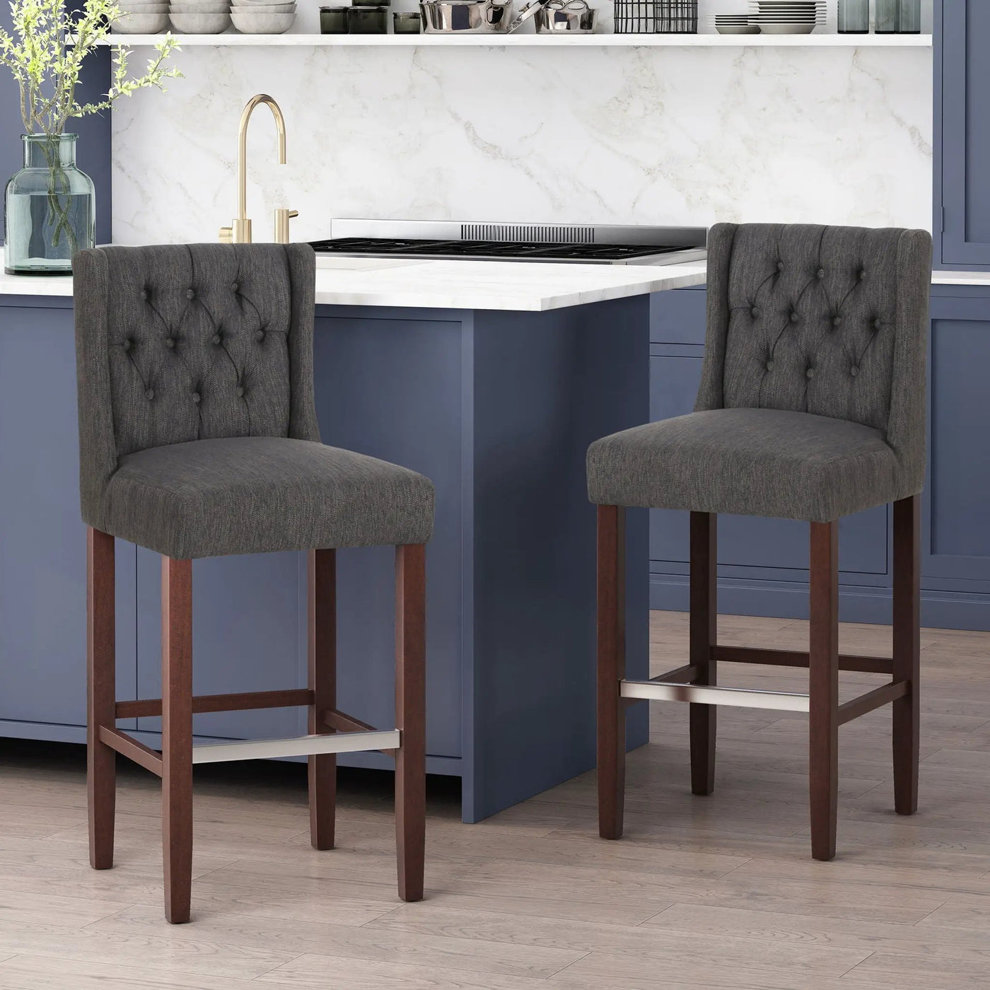 Solstara Upholstered Dining Barstool with Button Tufted and Wing Back by HouseOfZazla