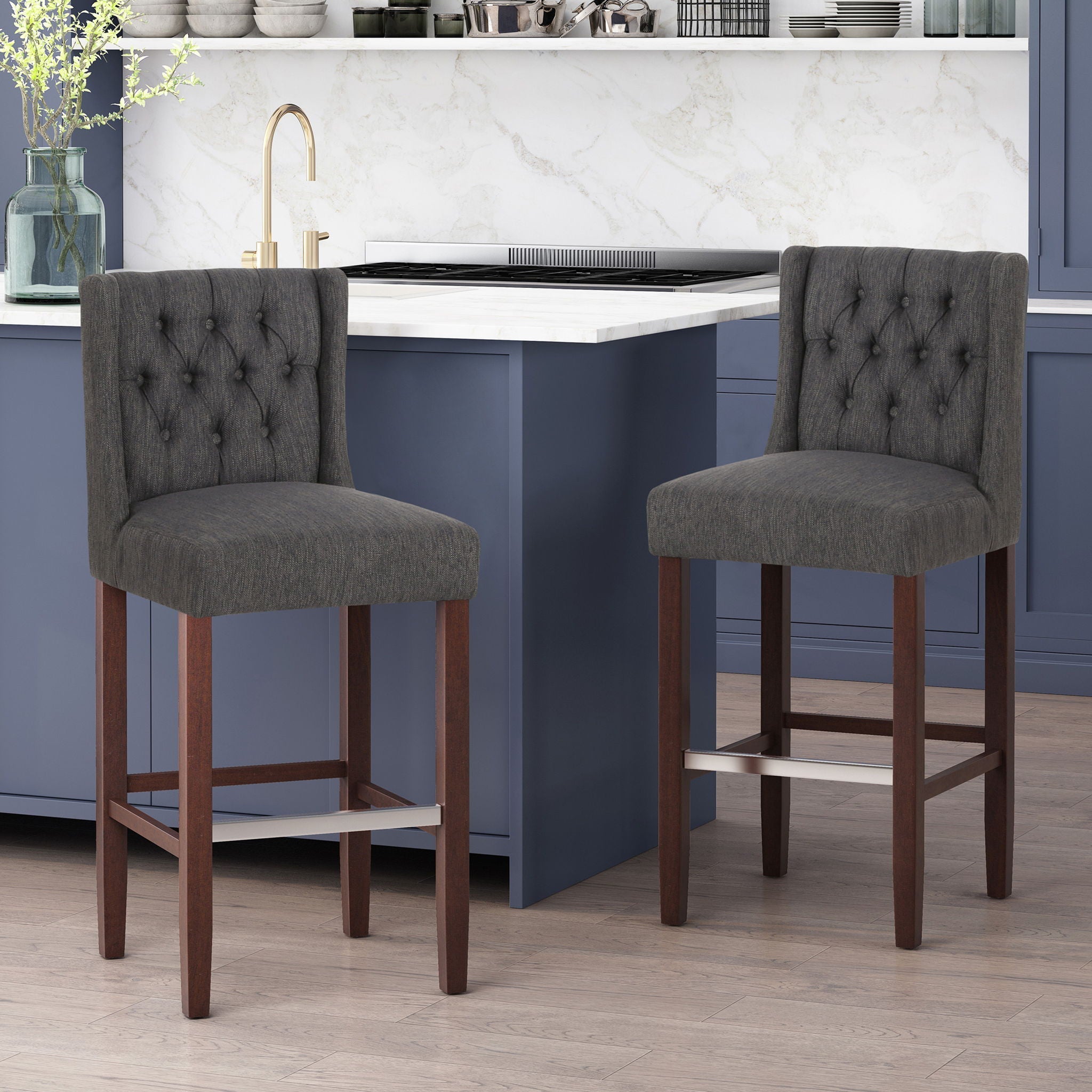 Solstara Upholstered Dining Barstool with Button Tufted and Wing Back by HouseOfZazla
