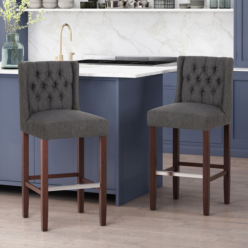 Solstara Upholstered Dining Barstool with Button Tufted and Wing Back by HouseOfZazla