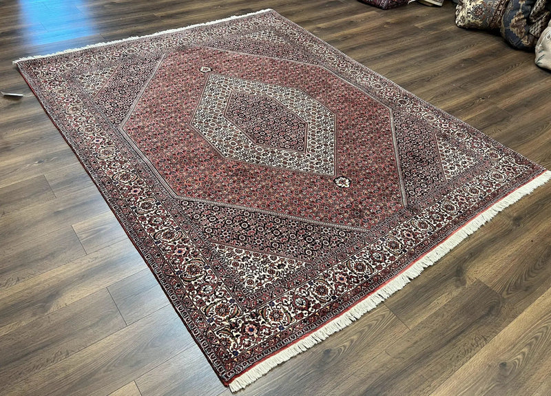Wonderful Persian Bidjar Rug 7x8 ft, Almost Square Oriental Carpet, Herati Mahi, Highly Detailed, Ivory Red Navy Blue, Very Fine Handmade Bijar Rug by Jewel Rugs