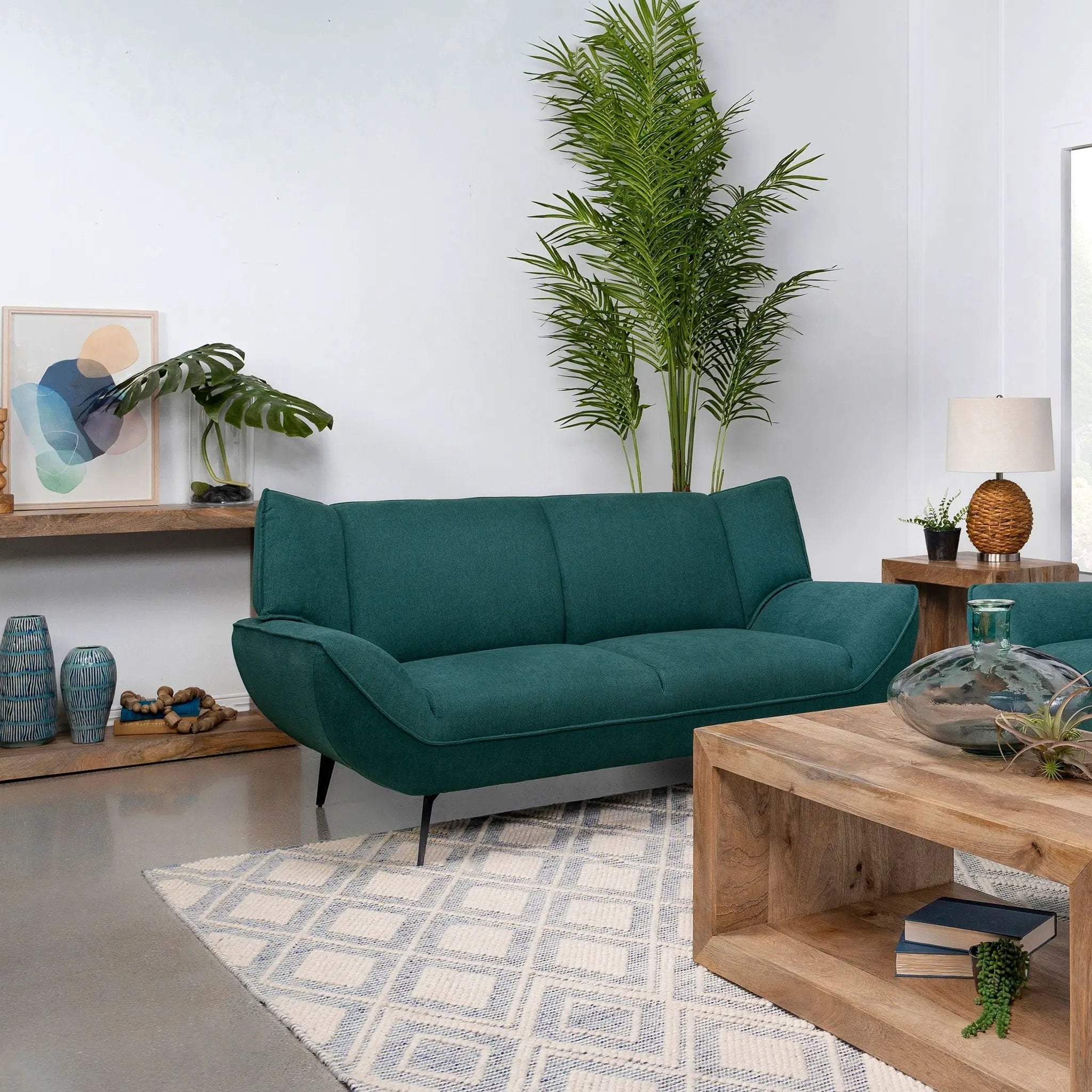 Logan - Flared Arm Loveseat Lounge Sofa - Teal Blue by HouseOfZazla