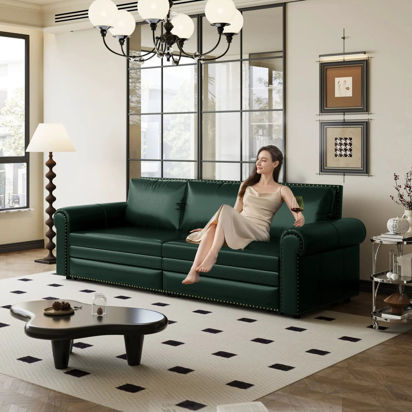 3 In 1 Convertible Sleeper Sofa With Nailhead Trim & Rolled Arm by HouseOfZazla