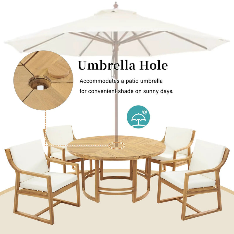 Outdoor Dining Set 5-Piece Patio Table And Chairs Set with Umbrella Hole by HouseOfZazla