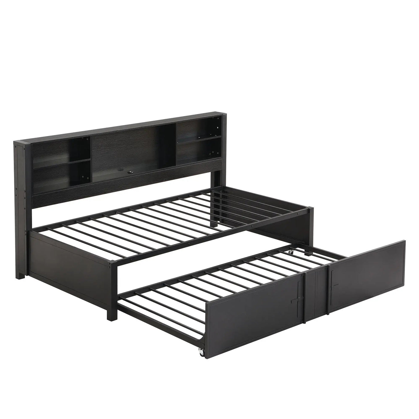 Industrial Metal Daybed With Trundle, Storage Shelves, USB Ports by Unique Piece Furniture