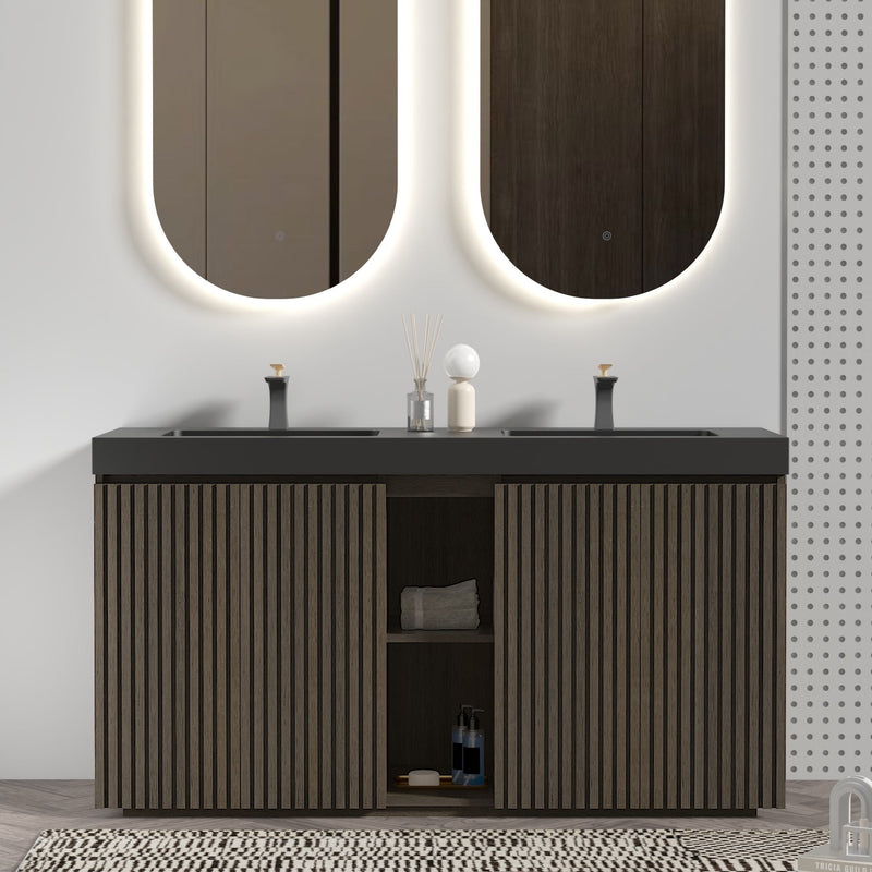 Galan 60" Smoked Oak Bathroom Vanity by HouseOfZazla