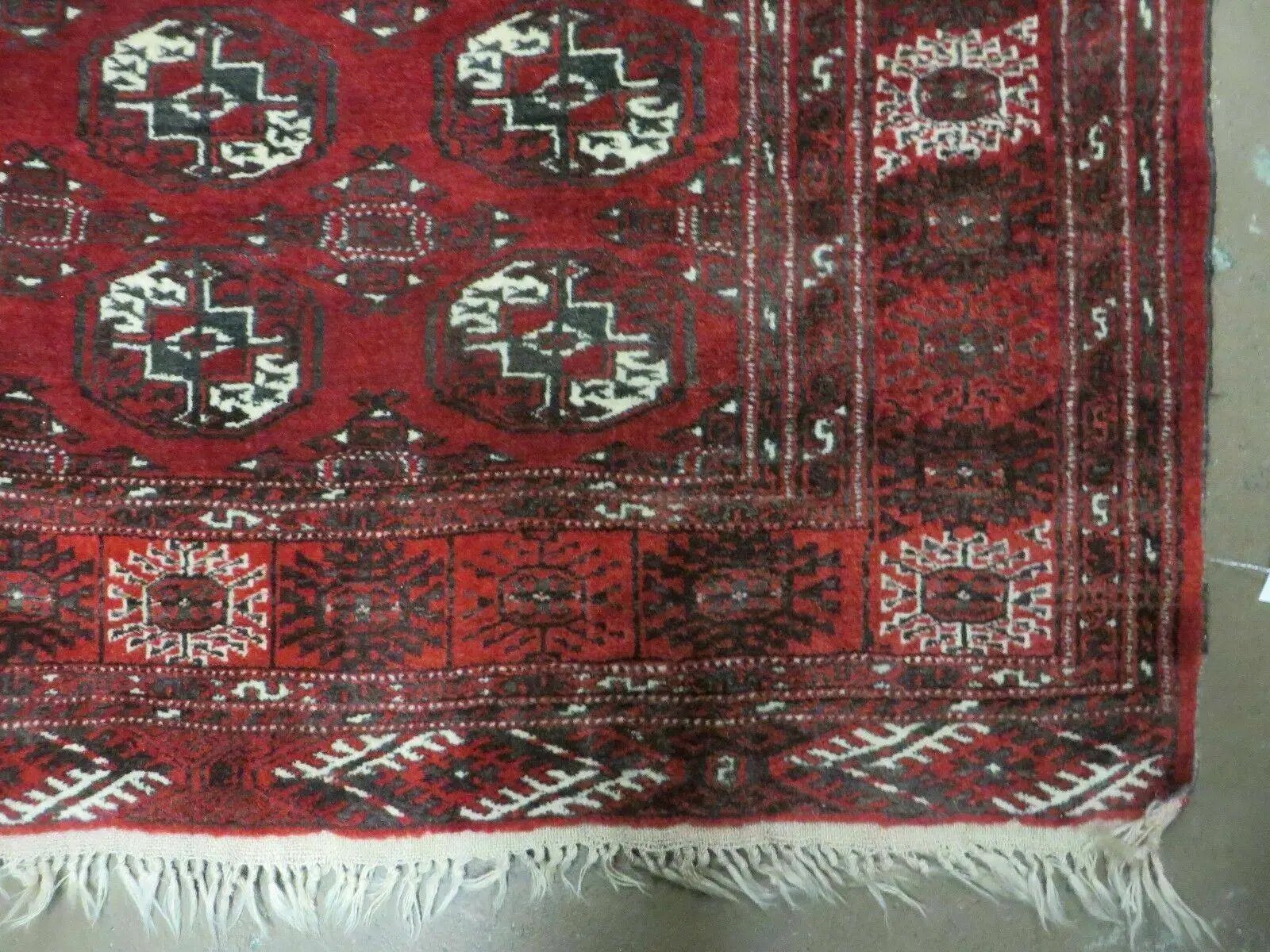 4' 5" X 5' 7" Semi Antique Handmade Afghan Yamud Turkoman Bokhara Wool Rug by Jewel Rugs
