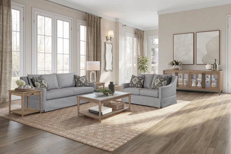 Loveseat With Skirt And Reversable Cushions And 2 Pillows - Light Gray by Unique Piece Furniture