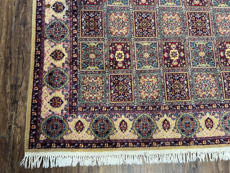 Indo Persian Silk Rug 4x6, Panel Design, Small Flowers, Hand Knotted, Fine Weave, Oriental Carpet 4 x 6, Vintage Area Rug, Beautiful Rug by Jewel Rugs