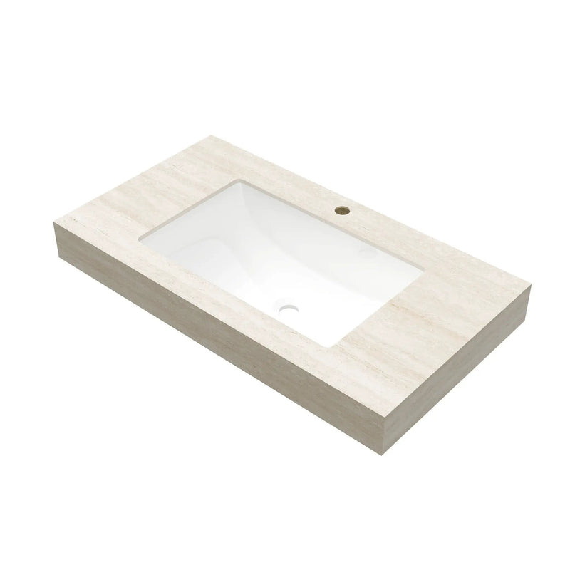 36" Roma Travertine-Pattern Sintered Stone Countertop with Undermount Ceramic Basin by HouseOfZazla