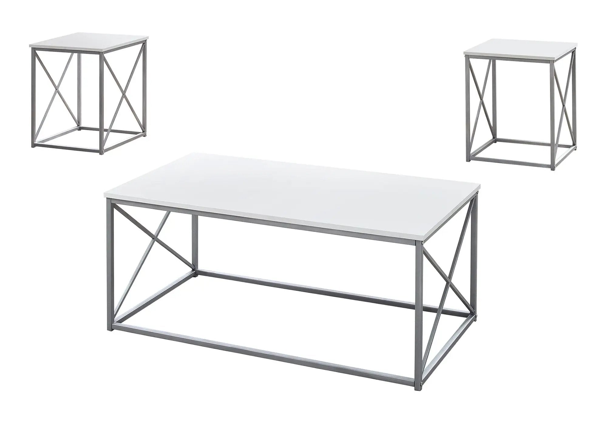 Table Set, Coffee, End, Side, Accent, Living Room, Contemporary, Modern (Set of 3) - White by Unique Piece Furniture