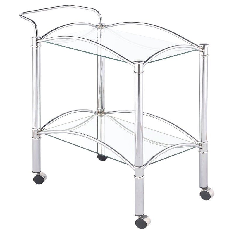 Porch & Den - 2 Tier Rectangular Glass Shelf Bar Cart With Glass - Chrome by HouseOfZazla