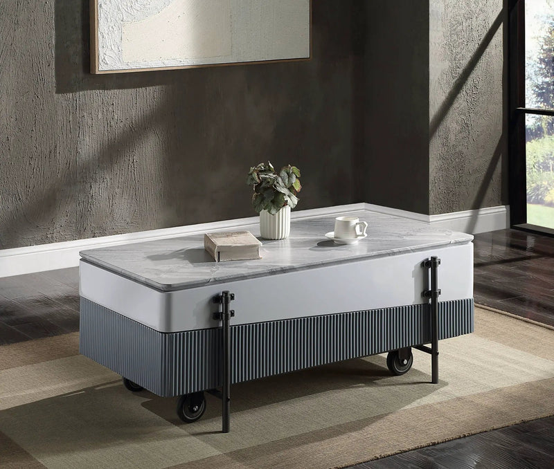 Wilkins High Gloss Coffee Table with Lift Top - Gray / White by HouseOfZazla
