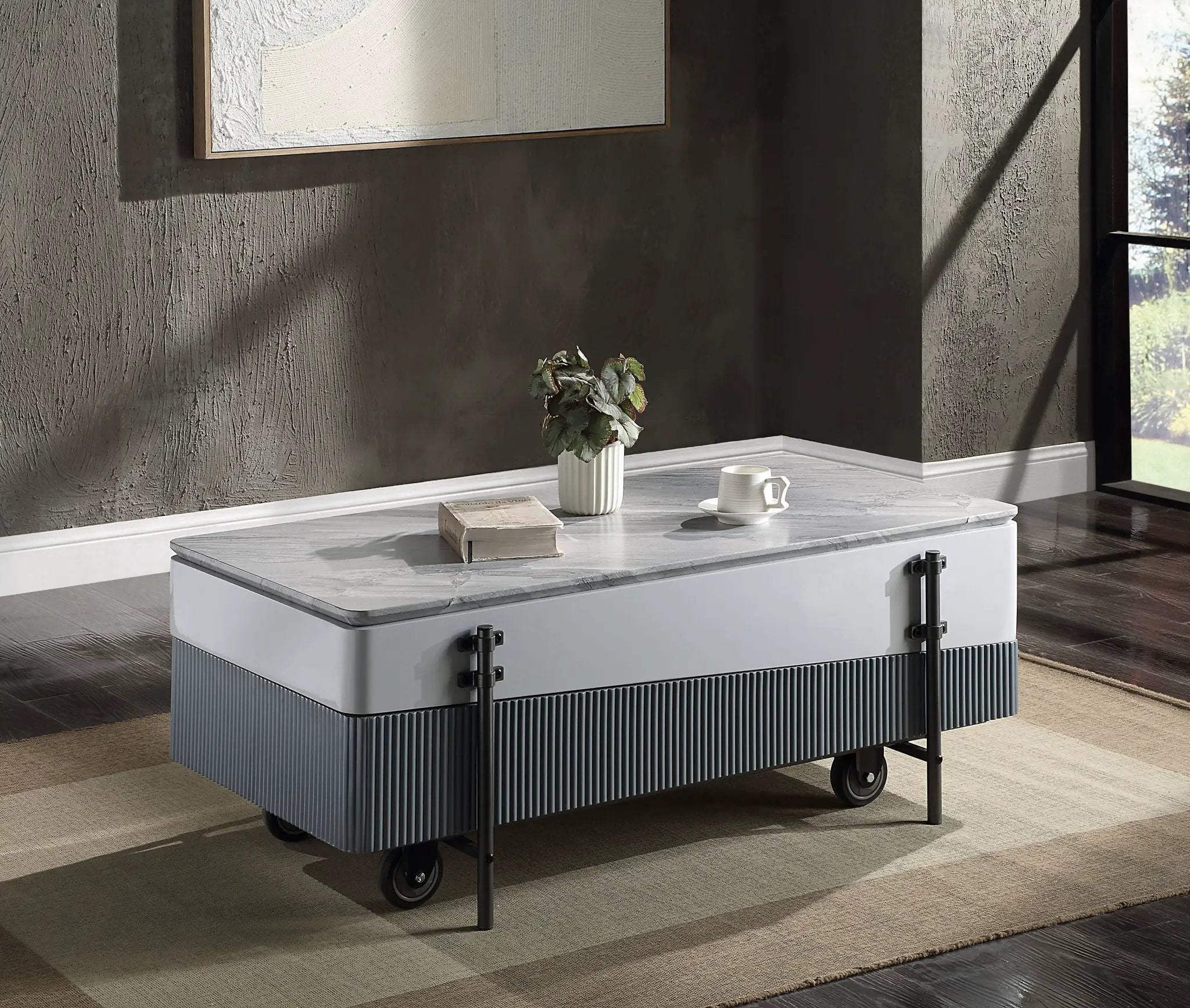 Wilkins - High Gloss Coffee Table With Lift Top - Gray / White by Unique Piece Furniture