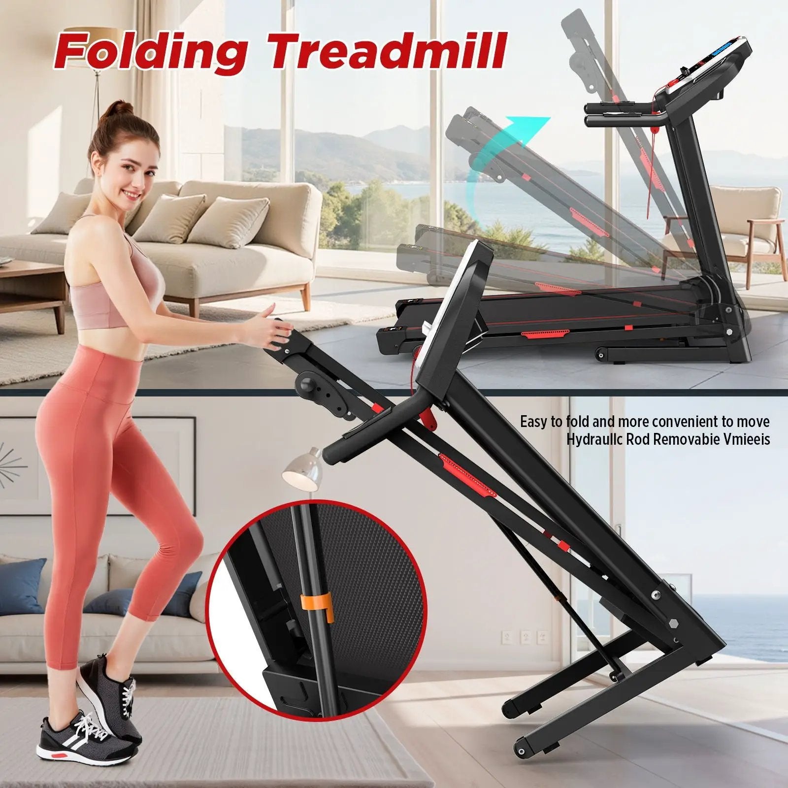 Folding Treadmills For Home - 3.5Hp Portable Foldable With Incline, Electric Treadmill For Running Walking Jogging Exercise With 12 Preset Programs, Indoor Workout Training Space Save Apartment, App - Black by HouseOfZazla