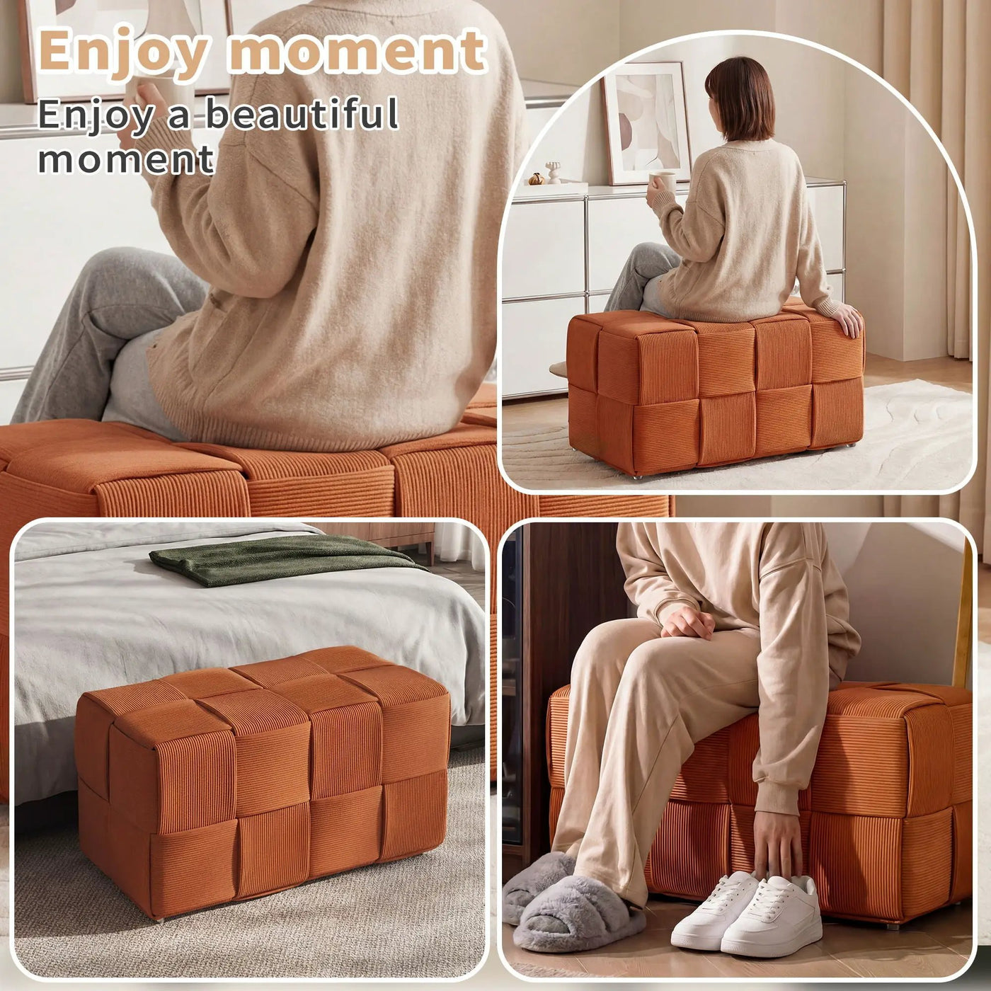 Modern Ottoman Foot Rest With Woven Design by Unique Piece Furniture