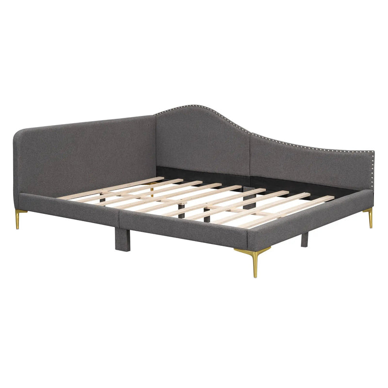 Upholstered Daybed With Headboard And Armrest, Support Legs by HouseOfZazla