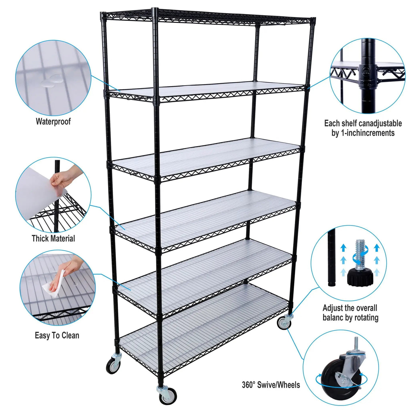 6 Tier 6000Lbs Capacity Nsf Metal Shelf Wire Shelving Unit, Heavy Duty Adjustable Storage Rack With Wheels & Shelf Liners For Commercial Grade Utility Steel Storage Rack by HouseOfZazla