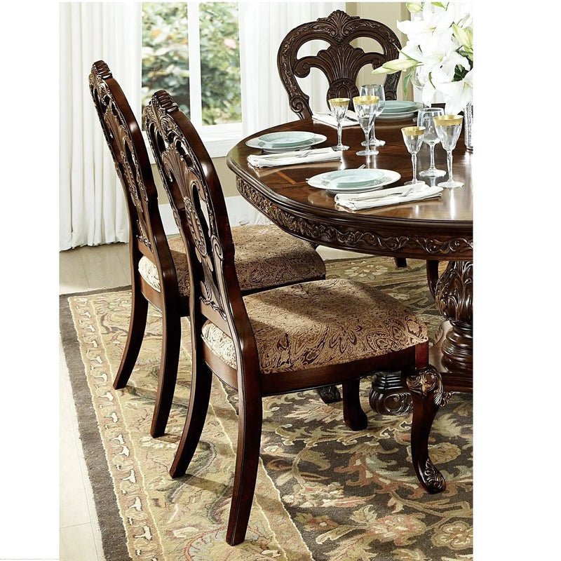 Elegant Style Beautiful Side Chairs 2 Piece Set Cherry With Tipping Fabric Upholstered Traditional Dining Furniture - Cherry by HouseOfZazla