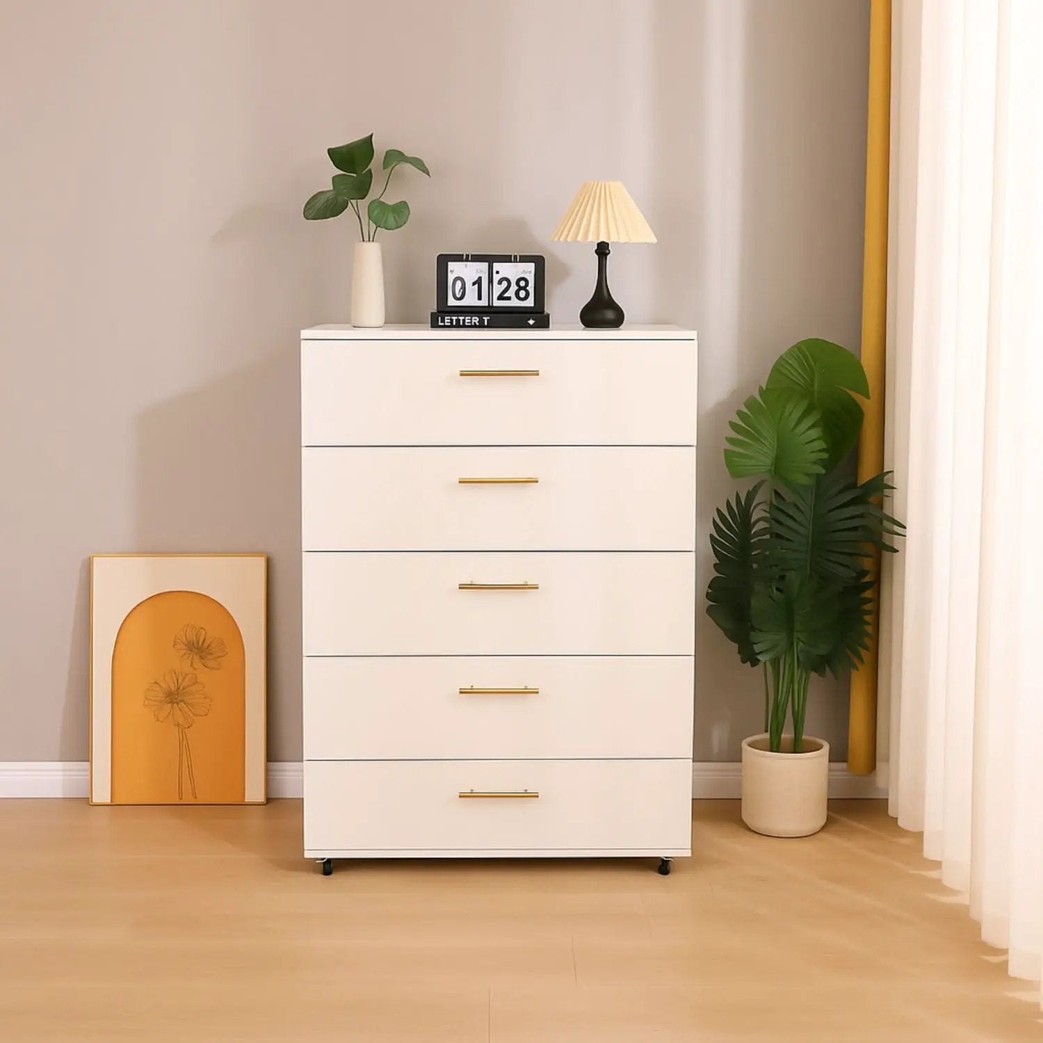 5 Drawer Dresser With Handles - White by Unique Piece Furniture