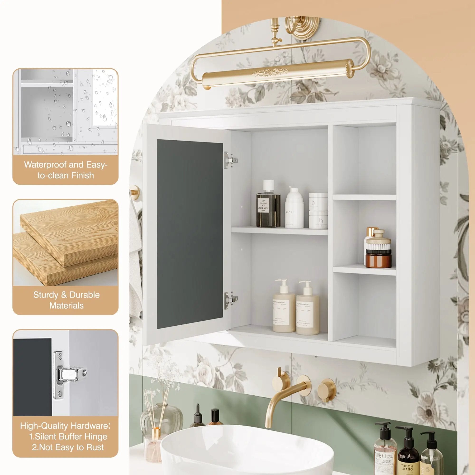 Wall Mounted Medicine Cabinet With Mirror, Storage Cabinet Featuring 6 Open Shelves And Adjustable Interior by HouseOfZazla