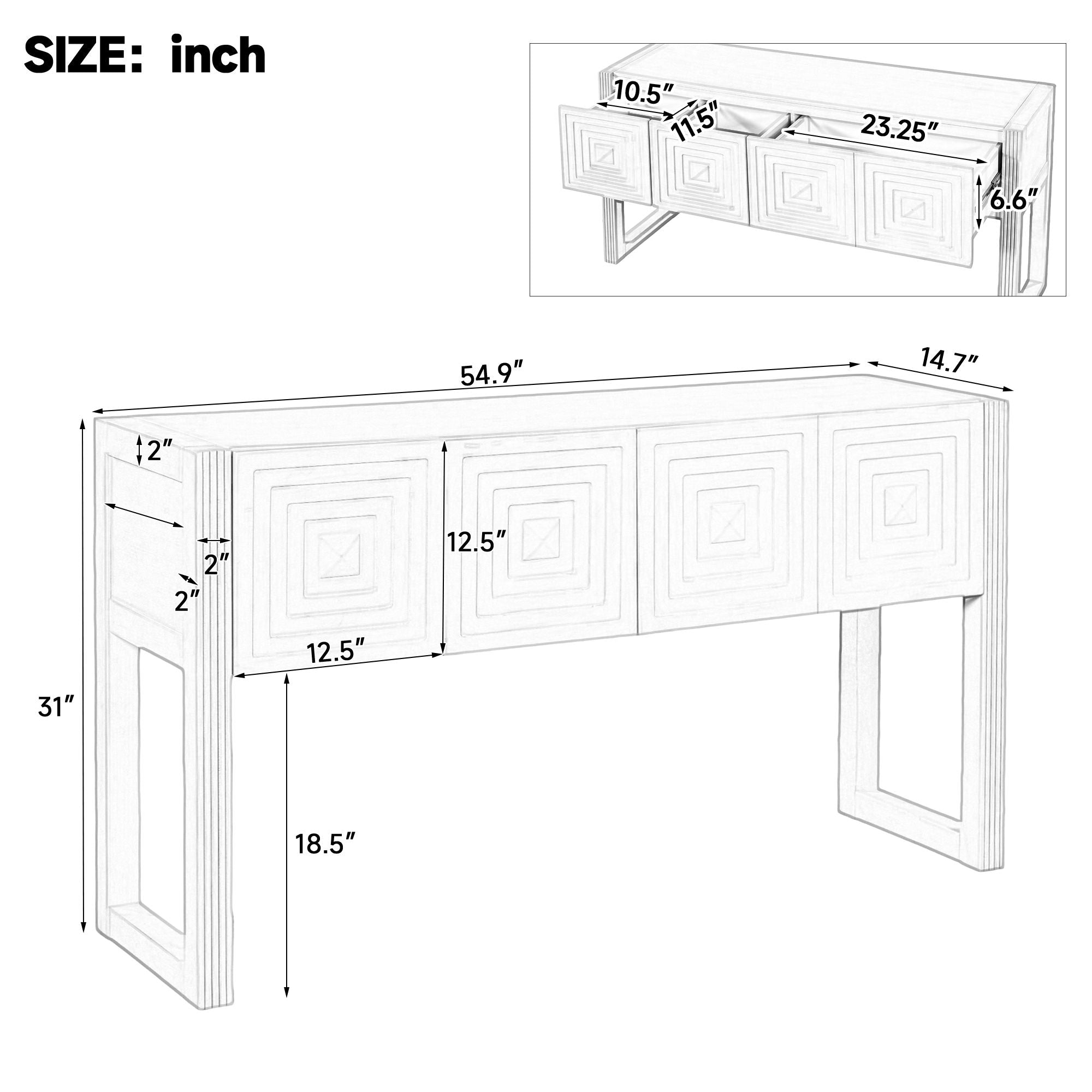 Geometric Carved Console Table With 3 Soft Close Drawers by HouseOfZazla