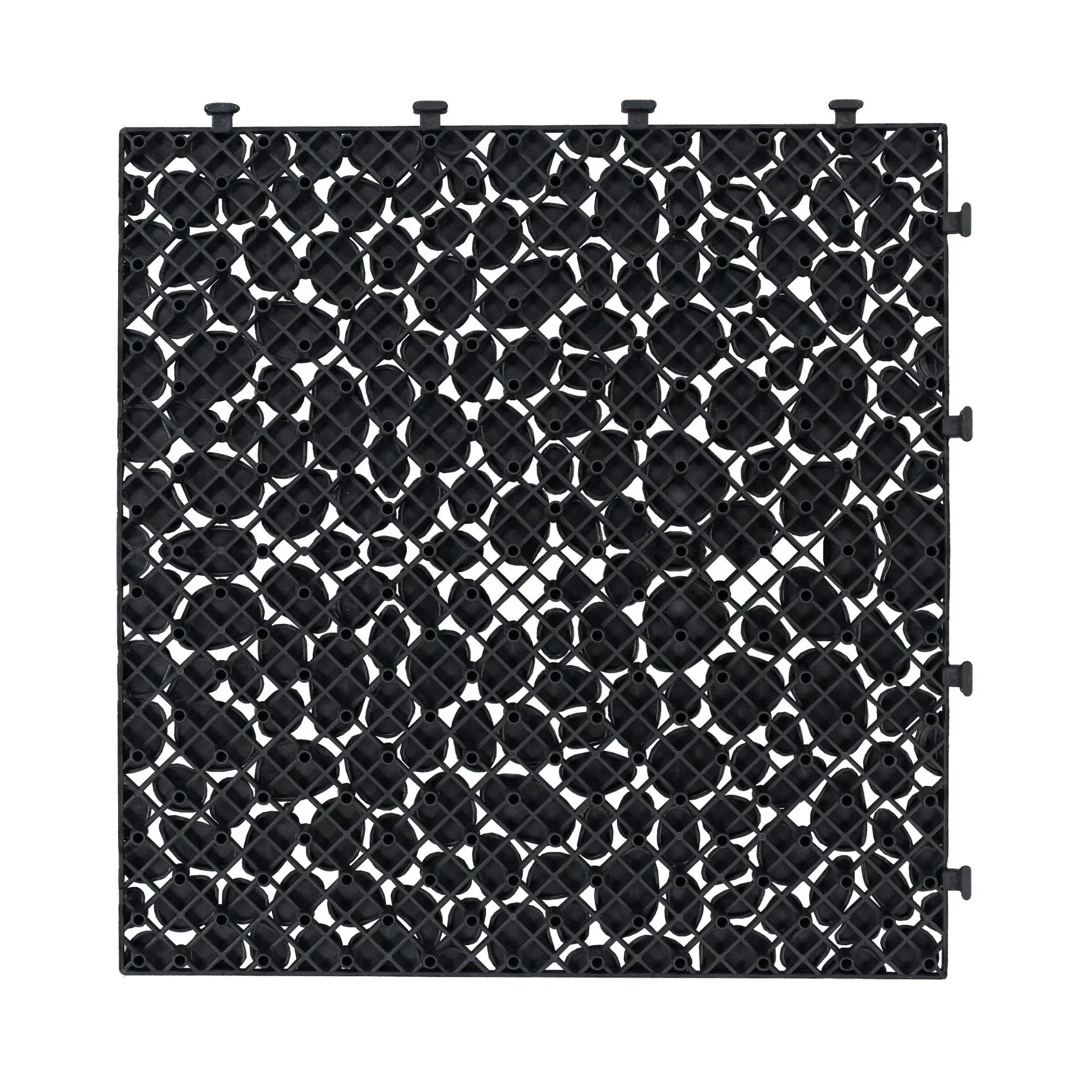 Interlocking Deck Tiles Plastic Waterproof Outdoor All Weather Anti-Slip Bathroom Shower Balcony Porch Strong Weight Capacity Upto 440 Lbs, Pebble Stone Pattern by HouseOfZazla