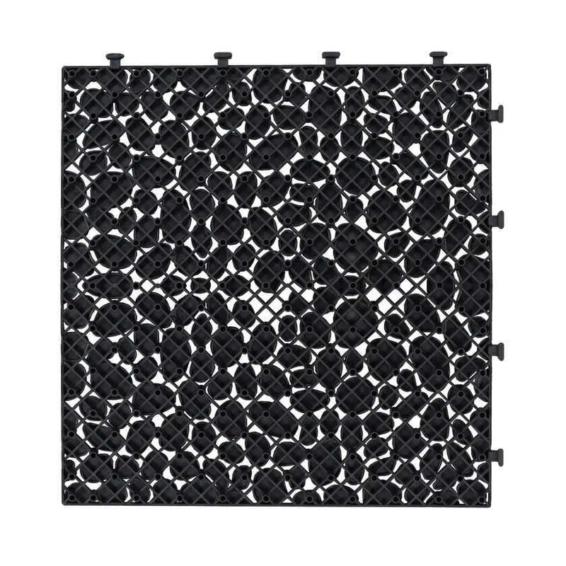 Interlocking Deck Tiles Plastic Waterproof Outdoor All Weather Anti-Slip Bathroom Shower Balcony Porch Strong Weight Capacity Upto 440 Lbs, Pebble Stone Pattern by HouseOfZazla