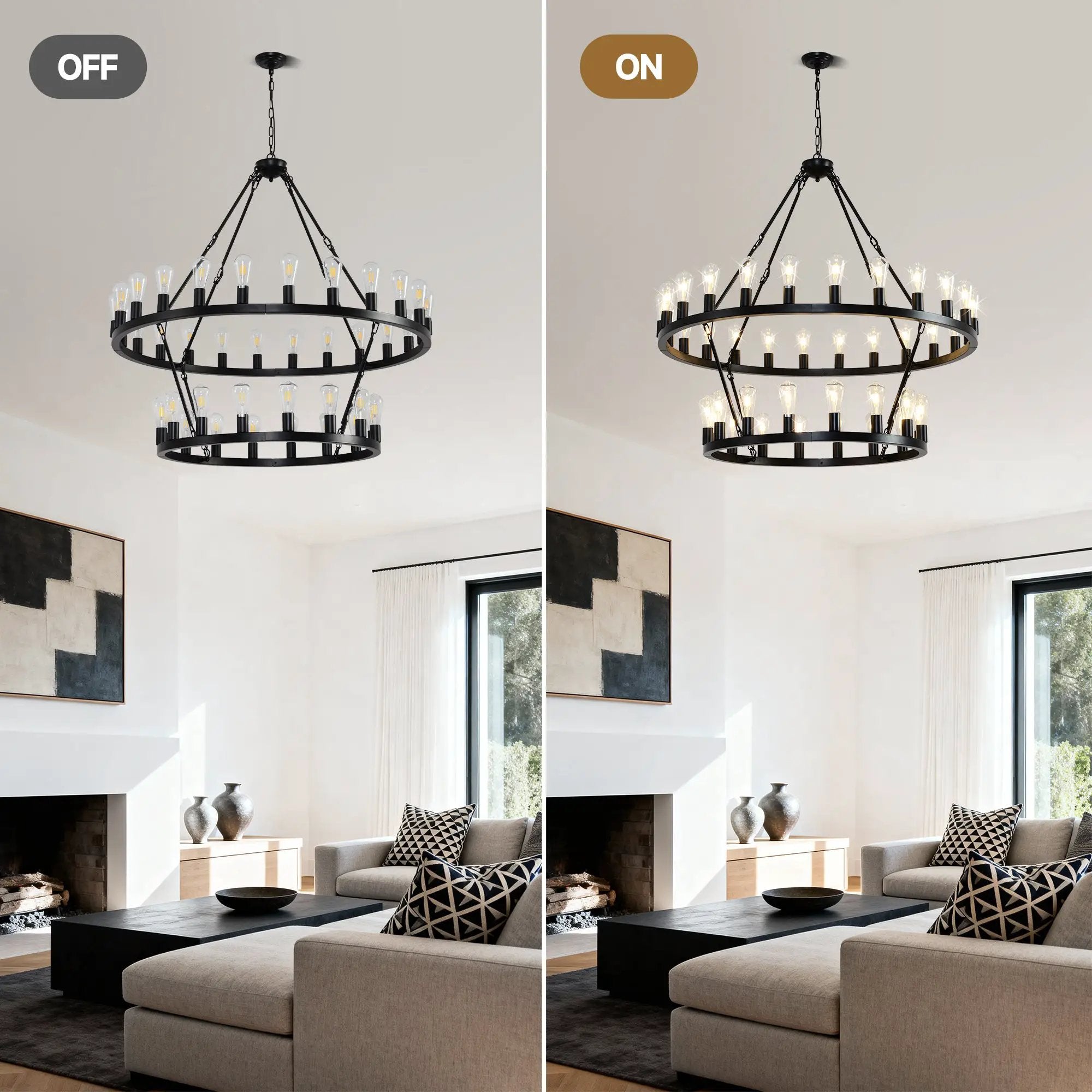 47.24 Inch Matte Black Wagon Wheel Chandelier with 36 Lights by HouseOfZazla