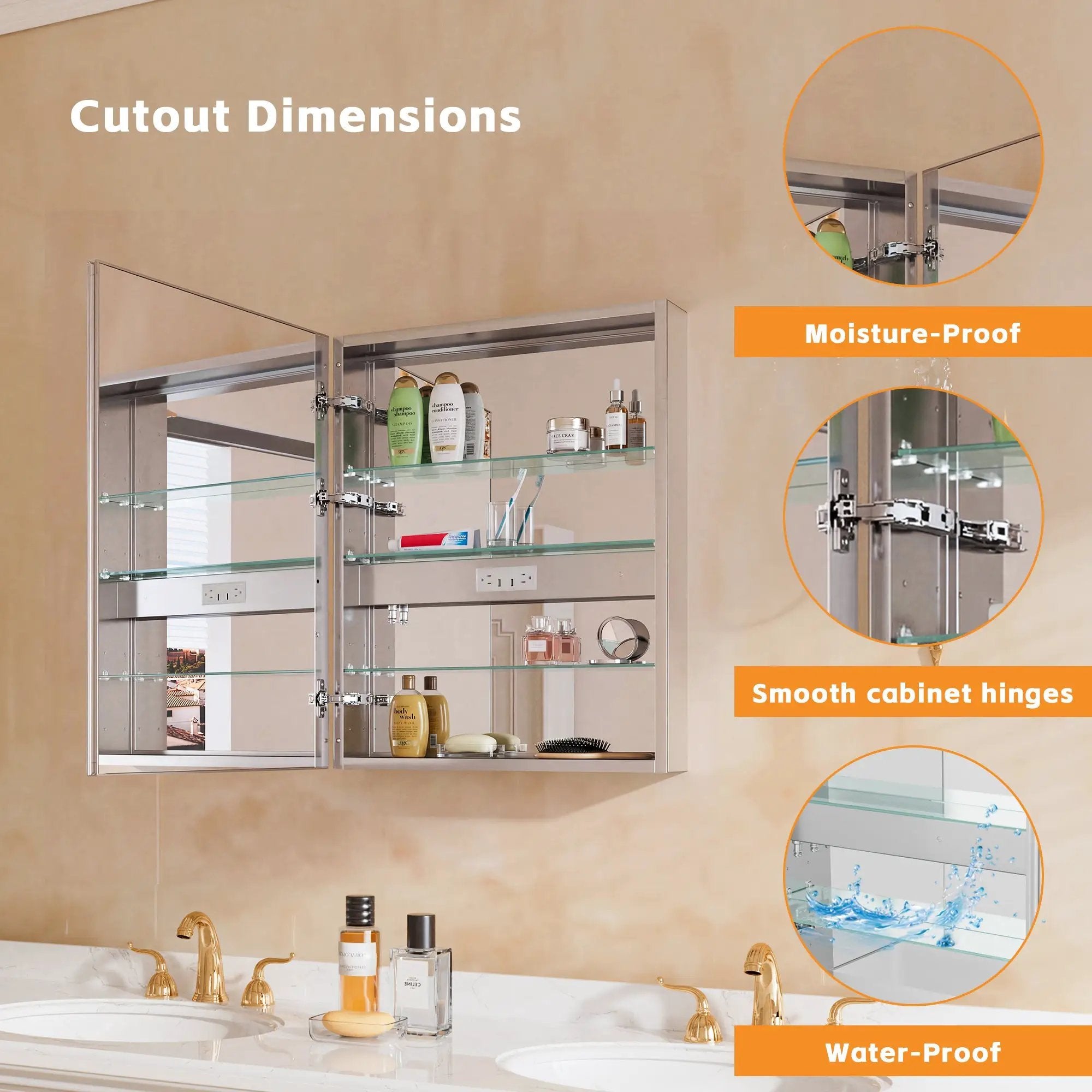 Bathroom LED Lighted Medicine Cabinet with Storage, 24" W x 30" H by HouseOfZazla