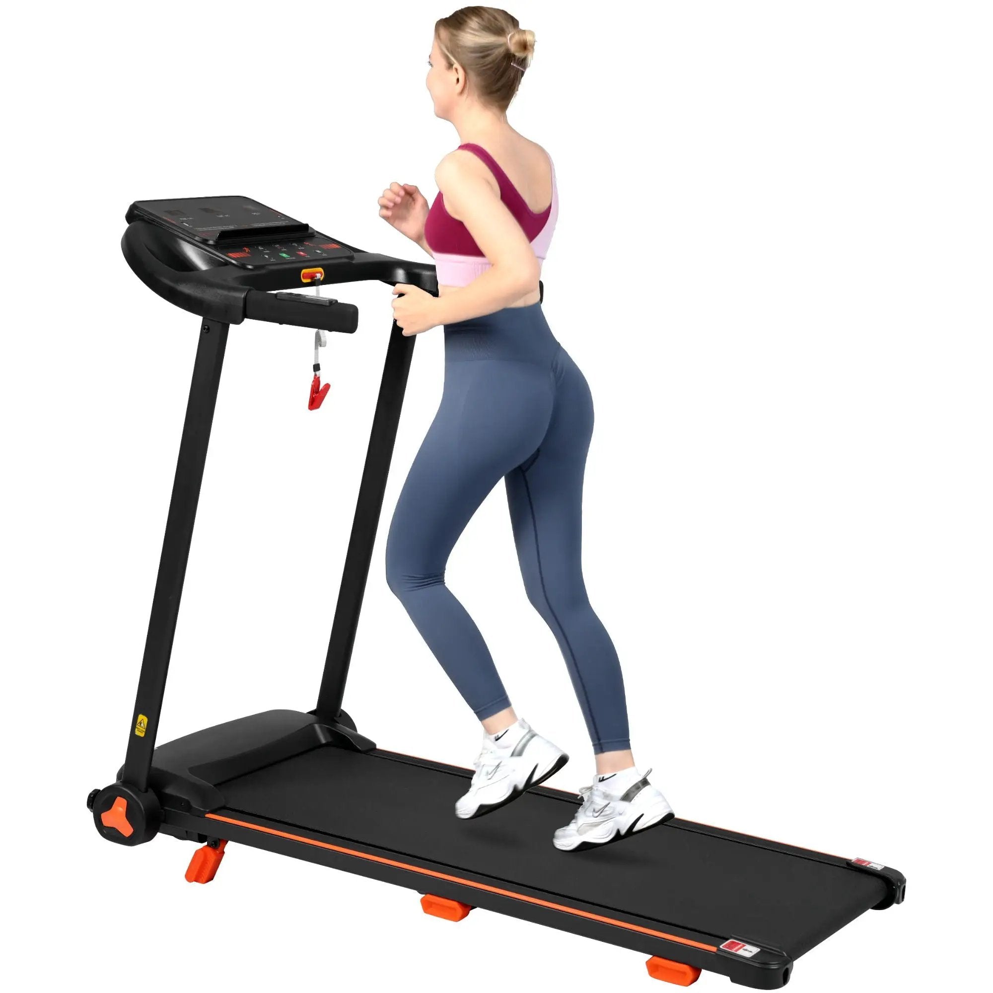 2.5Hp Quiet Folding Treadmill With Heart Rate Sensor, 300Lbs Weight Capacity, With USB Charge Station For Android & Bluetooth Speaker, 6 Shock Absorbing - Black by HouseOfZazla