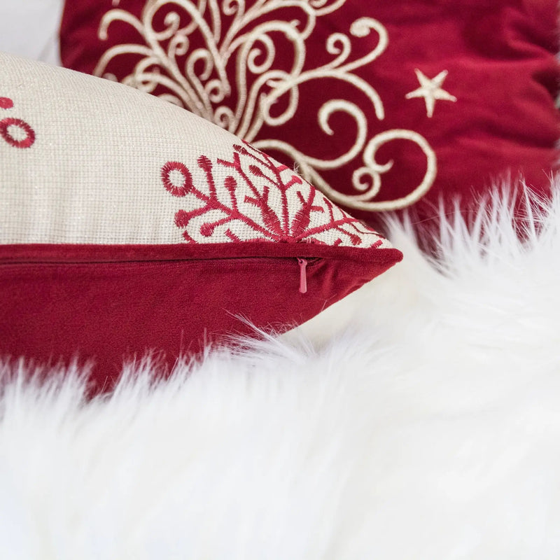 Merry Christmas Embroidered Poly Linen Throw Pillow 20x20 by HouseOfZazla