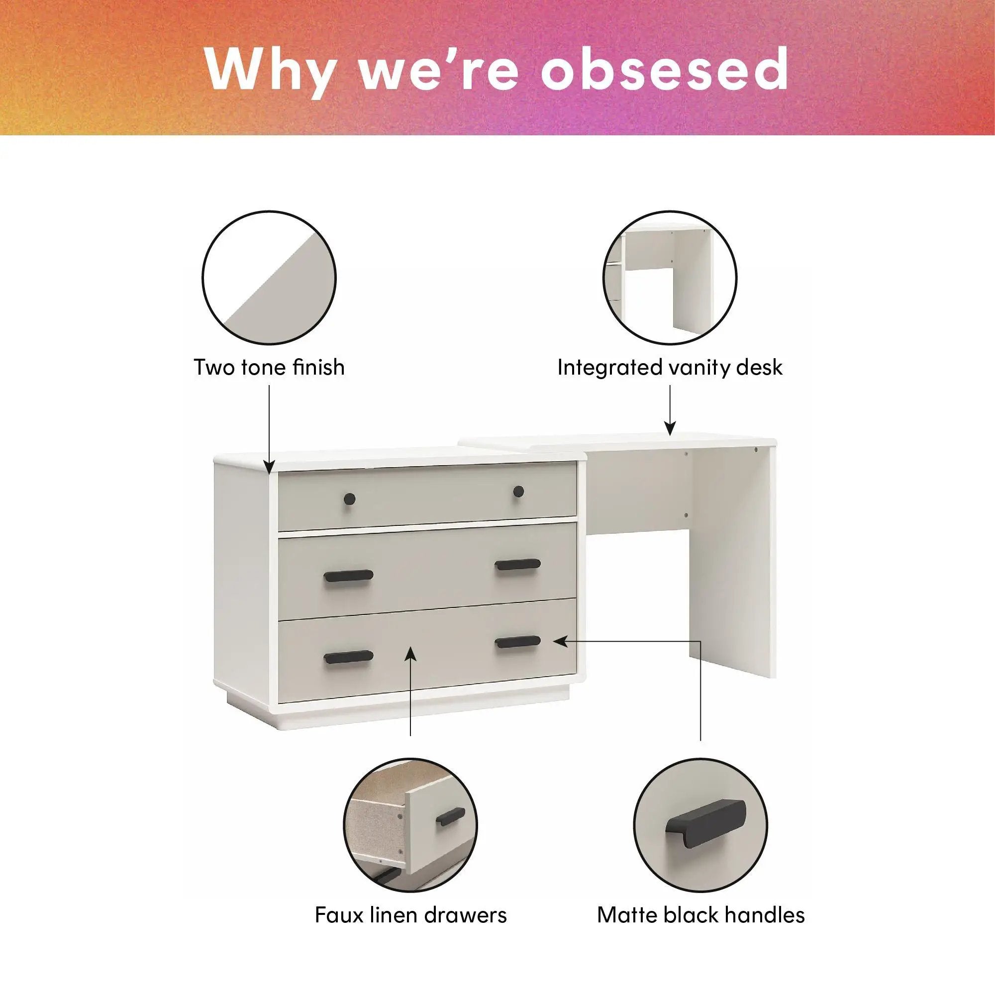 Valencia - 3 Drawer Dresser And Desk - Taupe by HouseOfZazla