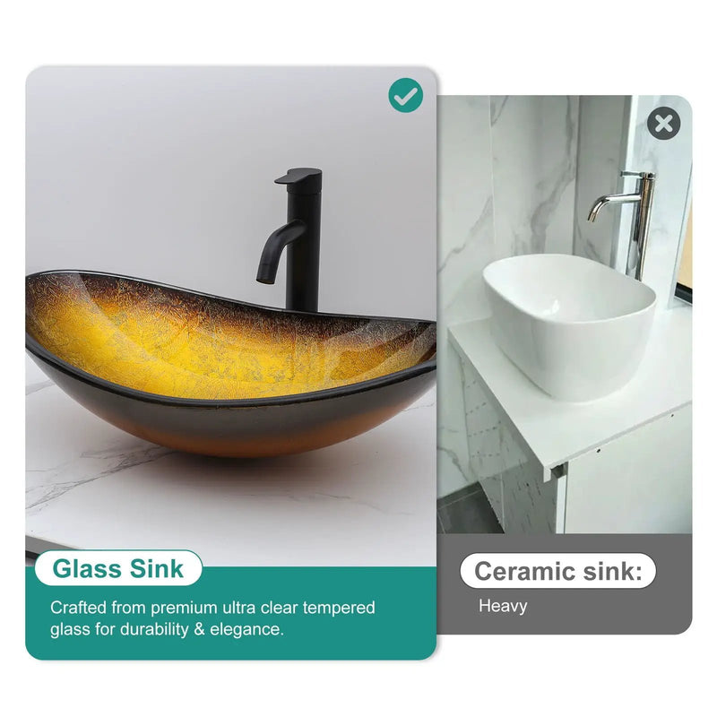 Vessel Sink With Pop Up Drain, Boat Shape Above Counter Bathroom Sink - Gold by HouseOfZazla