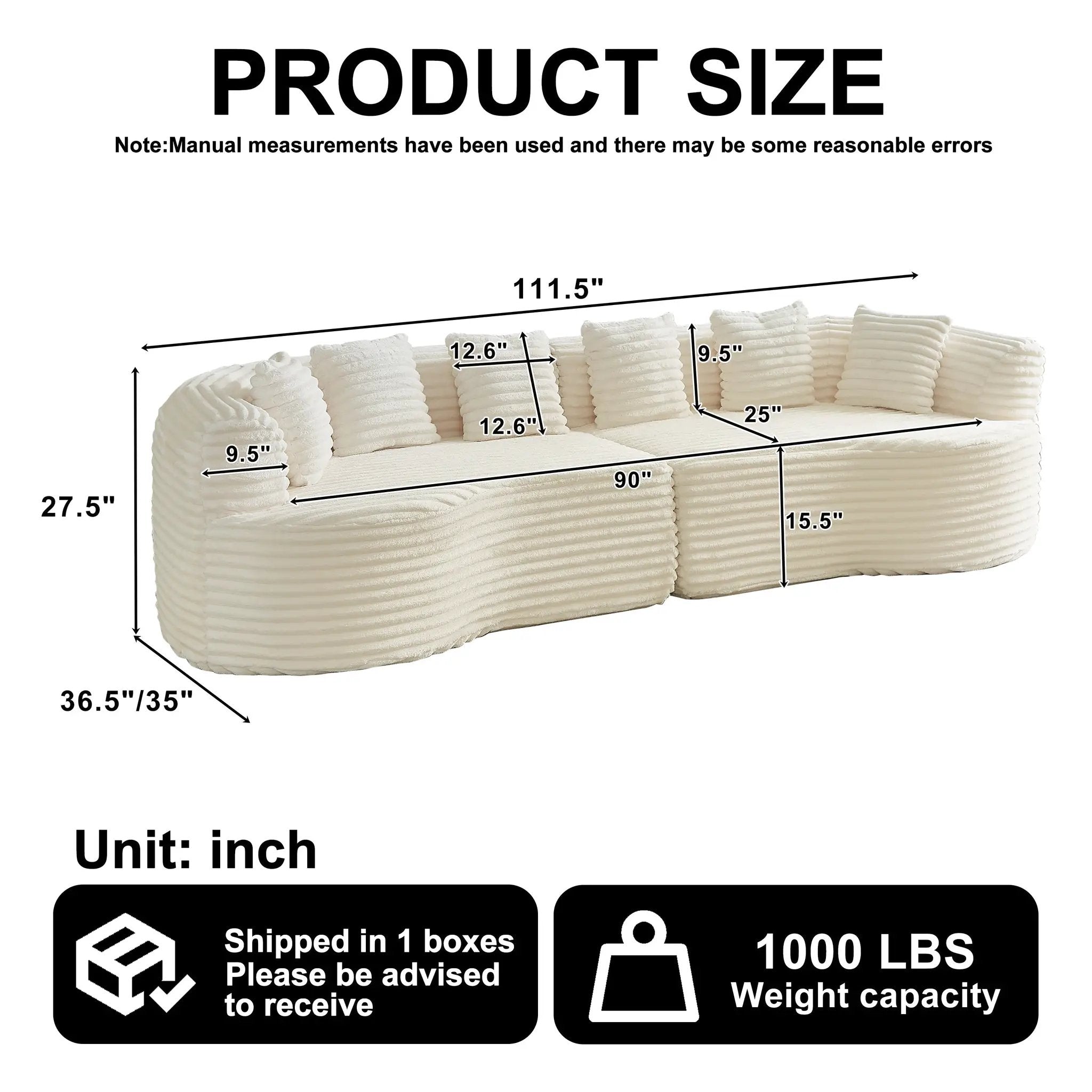 Curved Sectional Sofa - 111.5-inch Oversized Modern Design by HouseOfZazla