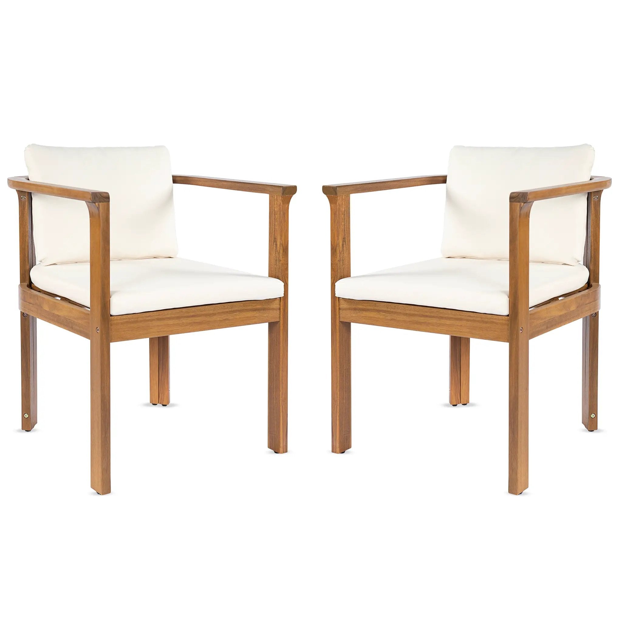 Outdoor Dining Chair Set of 2 with Curved Acacia Wood Arms by HouseOfZazla