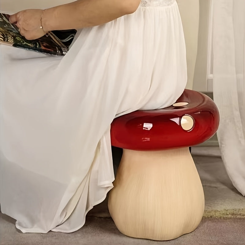 13.8" Oversized Mushroom Statue Stool with Forest Base by HouseOfZazla
