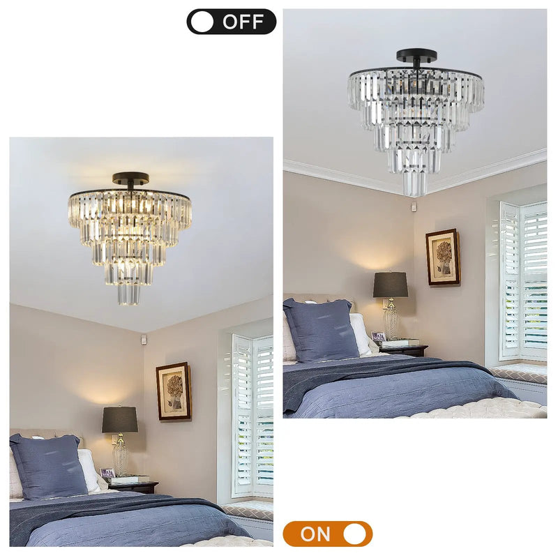 20' Black Crystal Chandelier Ceiling Light, Modern Luxury 10-Light Flush Mount by HouseOfZazla