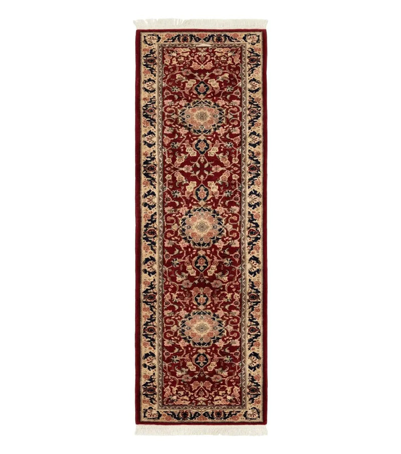 Short Runner Rug 2x6, Fine 200 KPSI, Red Floral Medallion, Wool and Silk Highlights, Persian Runner Rug, Traditional, Sino Persian by Jewel Rugs