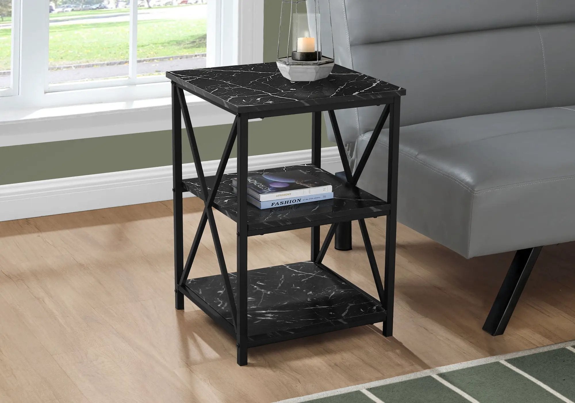 3 Tier Accent Table, Side Marble Look Contemporary & Modern by Unique Piece Furniture