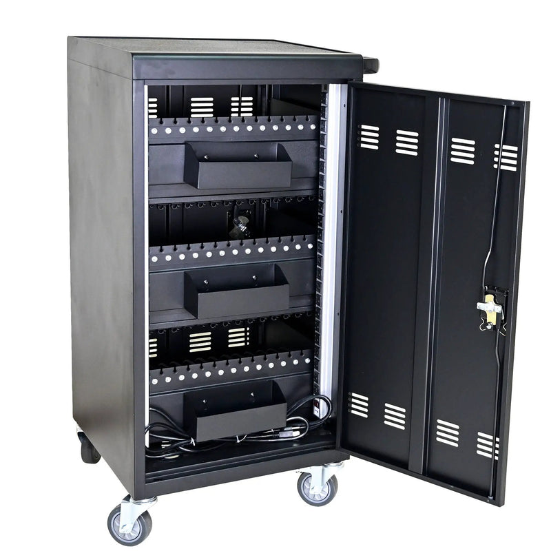 45 Bay Mobile School Charging Cart Station For Chromebook, Tablet And Laptop Computer With Power Strip Included - Black by HouseOfZazla