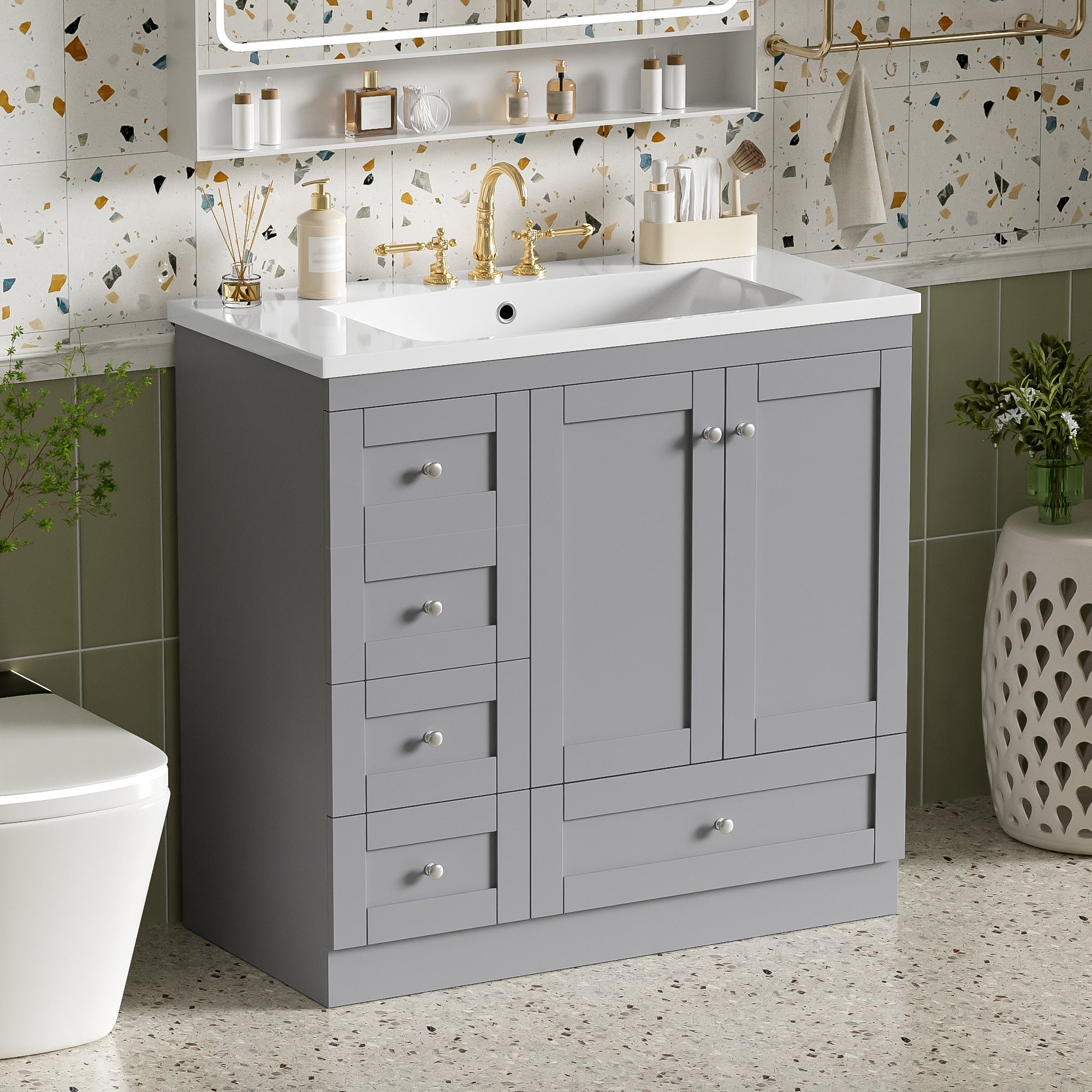 36 Inch Shaker Style Free-Standing Bathroom Vanity Cabinet with Sink by HouseOfZazla