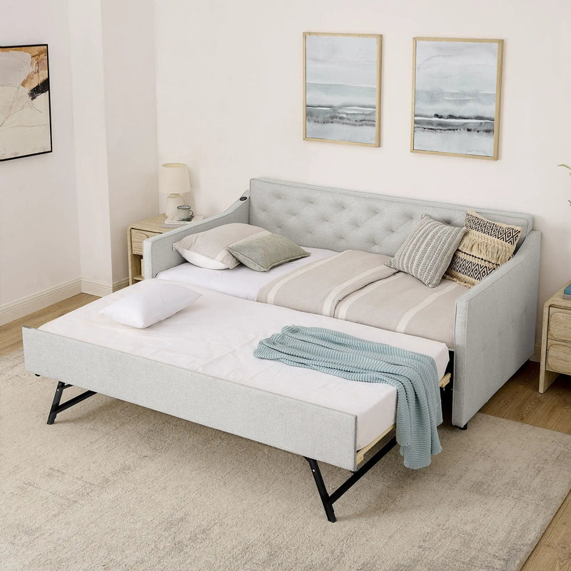 Daybed With Pop Up Trundle And USB Charging Armrest by HouseOfZazla