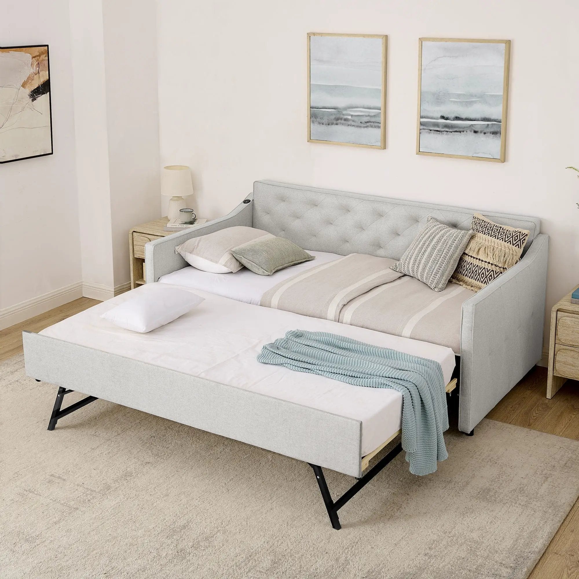 Daybed With Pop Up Trundle And USB Charging Armrest by Unique Piece Furniture