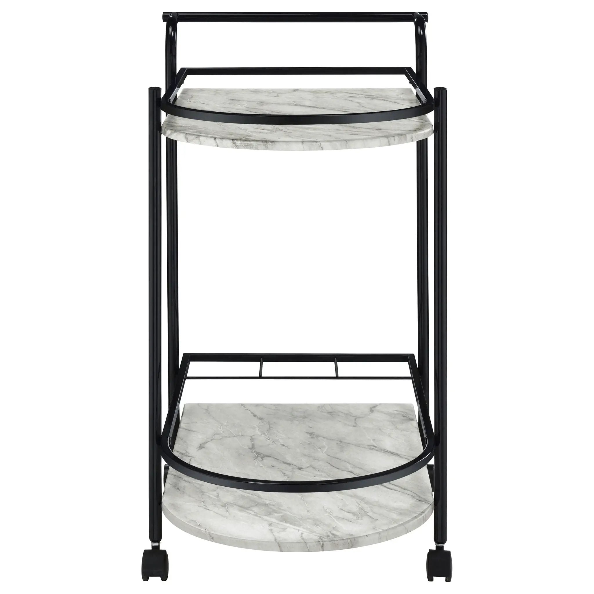 Desiree 2-tier Faux Marble Shelf Metal Bar Cart Black by Unique Piece Furniture